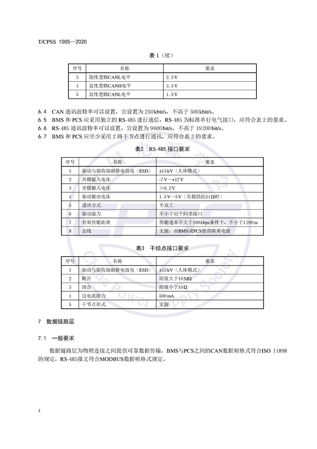 储能标准丨《储能电站储能电池管理系统与储能变流器通信技术规范》