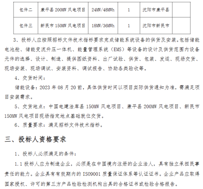 57MW/114MWh！中国电建3个风电项目储能成套设备采购